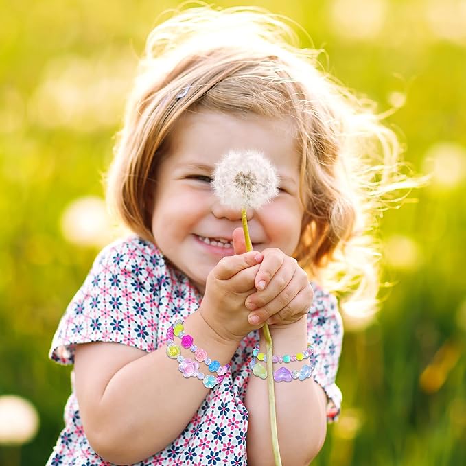 27 PCS Colorful Kids Bracelets for Girls Beaded Toddler Bracelets Little Girls Birthday Easter Party Favors Goodies Bag Stuffers Pretend Play Costume Jewelry Christmas Gift