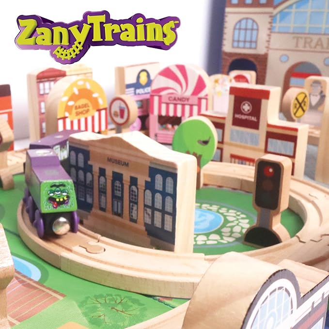20 Pc Wooden City Play Set - Wooden Town Buildings and Street Signs for Play Mats, Toy Cars and Trains - Educational Preschool Track Accessories - Community Helpers Stacking Blocks Learning Toddler