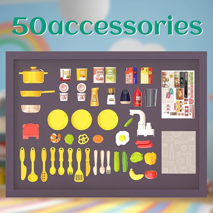 Kids Kitchen Play Set，Interactive Kids Kitchen Play Set with 50Pcs of Pretend Kitchen Toys，Realistic Sound Effects，and Simulated Functionality - Suitable for Toddlers Aged 2-12 Years (Green)