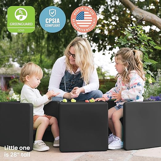 ECR4Kids Tri-Me 3-In-1 Cube Chair, Kids Furniture, Black