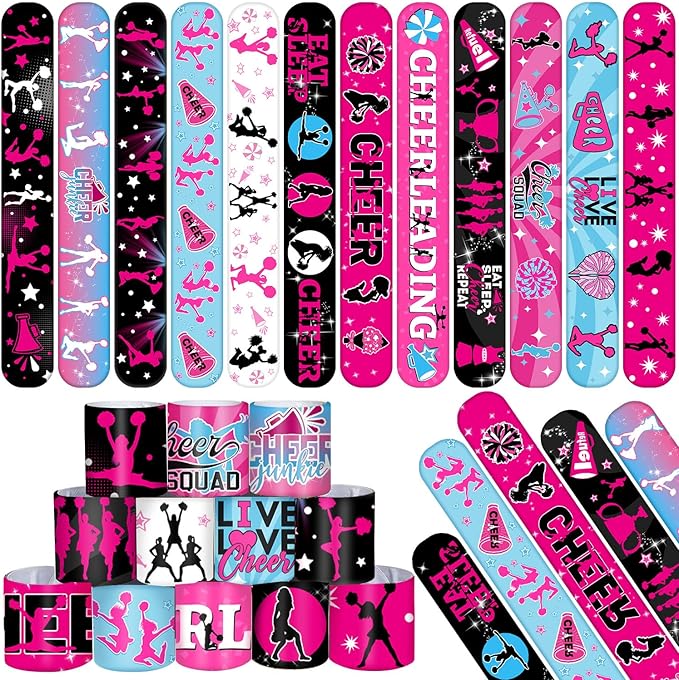 48PCS Cheerleading Slap Bracelets Sport Decor and Party Favors, Perfect for Cheerleading Birthday Decorations and Goodie Bags for Girls and Women