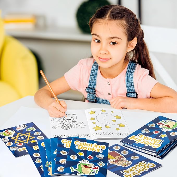 24Pcs Passover Coloring Books for Kids Bulk Ten Plagues Mini Coloring Booklet Pesach Jewish Holiday DIY Educational Art Drawing Book with for Jewish Pesach Seder Party Favors Goodie Bag Filler