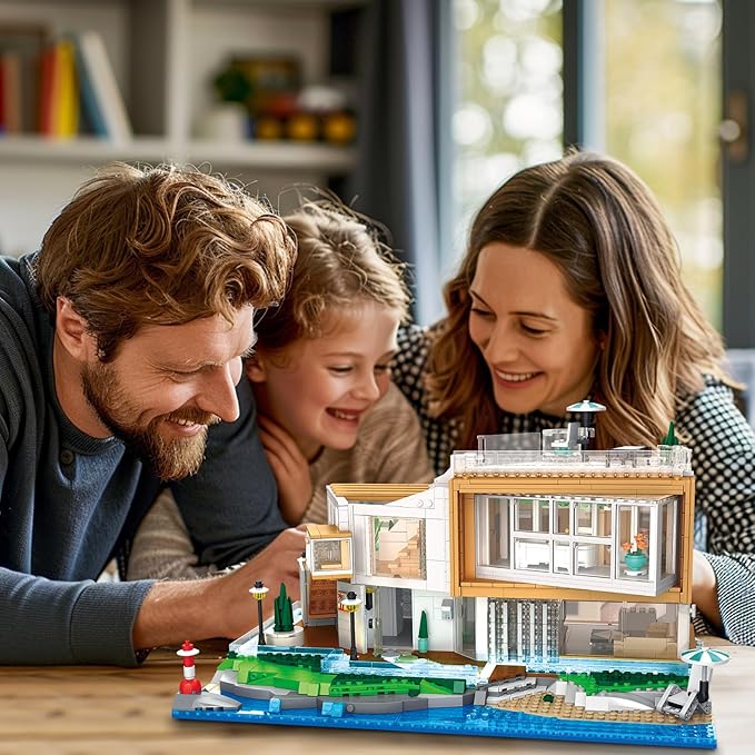 2228Pcs Seaside Villa Building Blocks Set for Kids Ages 8-12 - Street View House Collectible Model Kits - Building Toys with Lighted Glow for Creative Minds