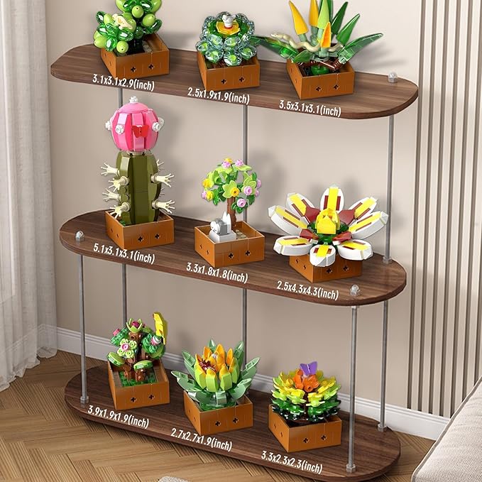 9 Flowers Succulents Botanical Collection Building Set Tiny Succulent Bonsai Plant Toy Compatible with Lego Flowers for Adult Home Décor Ideas Gifts for Boys Girls Women 913 PCS