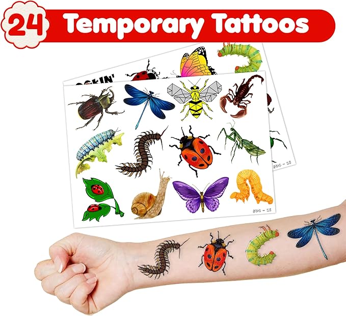 48 Bug 24PCS Bug Temporary Tattoos Sticker 24PCS Slap Bracelets Perfect for Themed Birthday Party Favors Baby Showers or Classroom Rewards Ideal Decor and Gifts for Girls and Boys