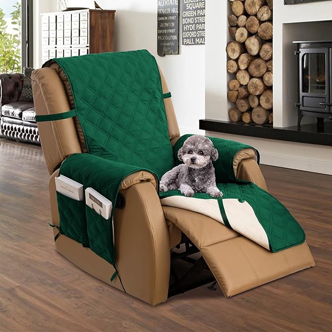 TOMORO Non-Slip Oversized Recliner Cover, 100% Waterproof Quilted Recliner Chair Slipcover Furniture Protector with Pockets, Washable Couch Cover with Elastic Straps for Kids and Pets