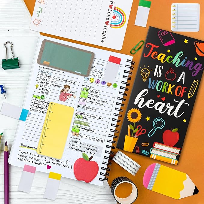 2 Pcak Teaching is A Work of Heart Sticky Notes Set - Blackboard Pencil Apple Self-Stick Note Pads Teacher Appreciation Gift Writing Memo Pads Page Marker Back to School Office Supplies (Black)