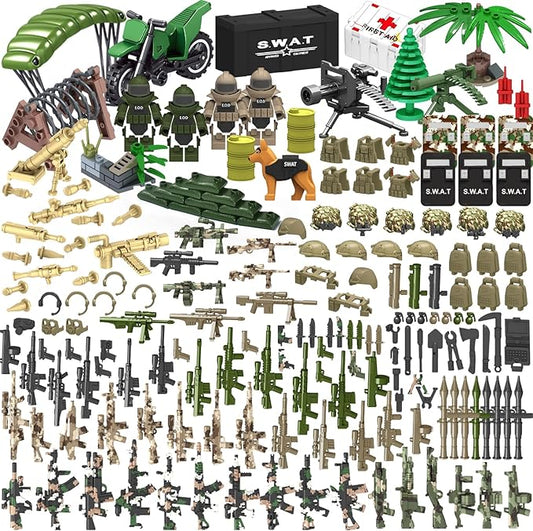 200+ Pcs Military Weapon Pack Accessories Toys Kits,STEM Military Soldier Style Weapon Sets,Swat Team Building Block Toys,Army Equipment Gear Sets,Christmas Birthday Gift for Boys,Teens,Adults