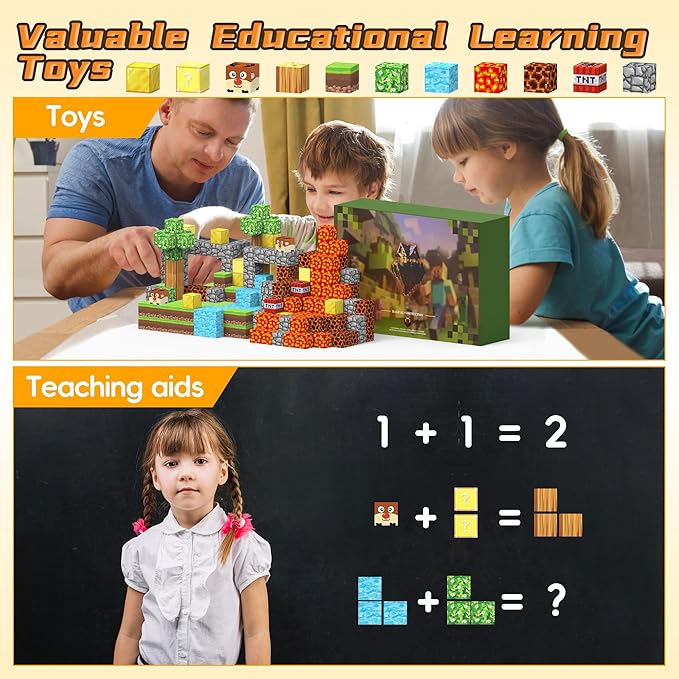 64PCS Magnetic Cubes- Build Magnet World Volcano Set, Educational Sensory Toys for Toddlers Kids, Construction Building Toys,Birthday Gifts for Boys Girls Aged 3-5 6-8 8-12