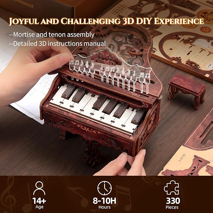 3D Wood Puzzle Piano Kit, Playable Wooden Keyboard Model with LED Lights, Interactive Craft Kit & Digital Piano Puzzle for Adults and Kids（with LED