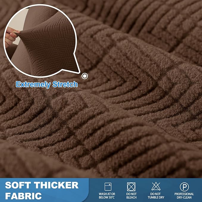 JIVINER 5 Pieces Recliner Sofa Covers Stretch Recliner Sofa Slipcover with Elastic Bottom Jacquard Fitted Reclining 3 Cushion Couch Cover Furniture Protector with Pockets (3 Seater, Brown)