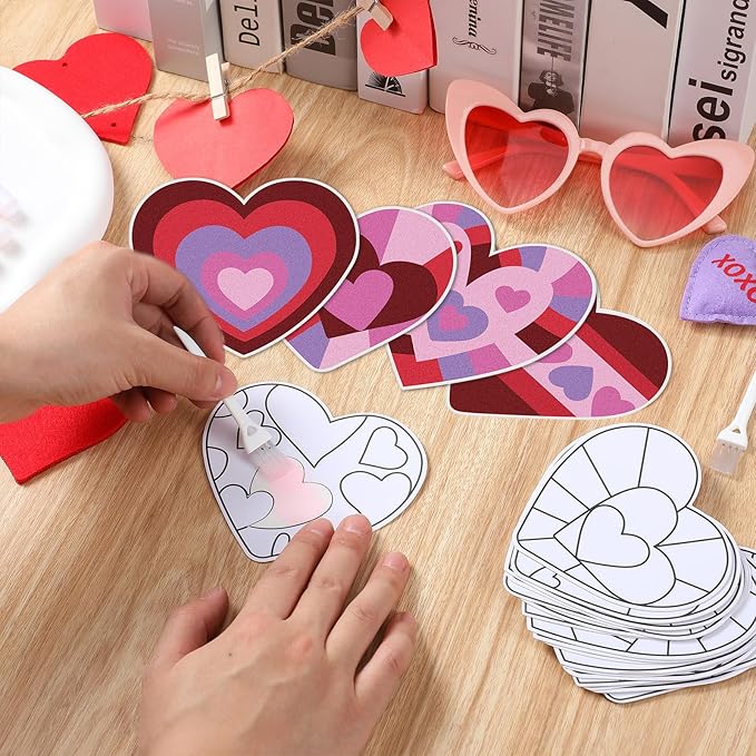 24 Sets Valentine Hearts Sand Art Craft Kit with Colored Sand Brushes DIY Valentine's Day Sand Painting Craft Create Your Own Sand Art for Kids Party Supplies Fun Home Activities
