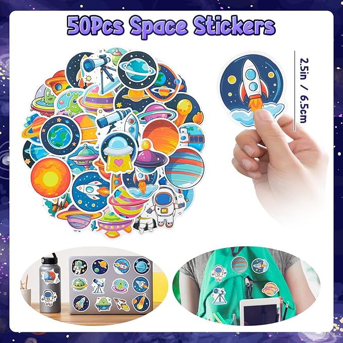 98 Outer Space Party Favors Galaxy Astronaut Birthday Supplies Straw Bubble Silicone Bracelet Keychain Sticker Boy Kid Girl Toy Gift Goodie Bags Stuffer Class Prize Space Themed Party Favors