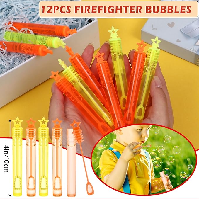 98 Firefighter Party Favors Fire Truck Birthday Supplies Straw Bubble Slap Bracelet Keychain Sticker Kid Boy Toy Accessories Fireman Party Decorations Gift Prize Goodie Bags Stuffers