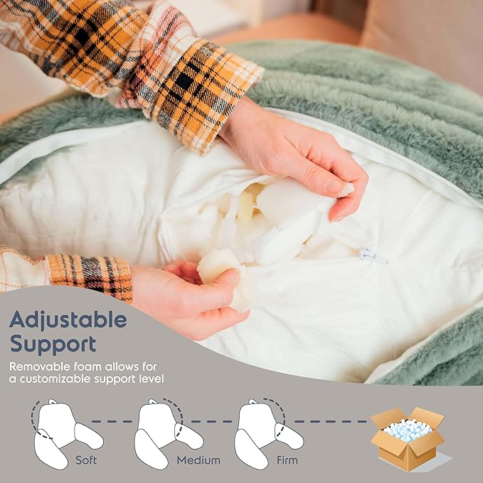 Nestl Fur Reading Pillow, Stylish Back Pillow for Bed Sitting Up, Faux Fur Bed Chair Pillow with Arms, Reading Pillows for Sitting in Bed Adult & Kids, Back Support Pillow for Bed Rest - Sage Green