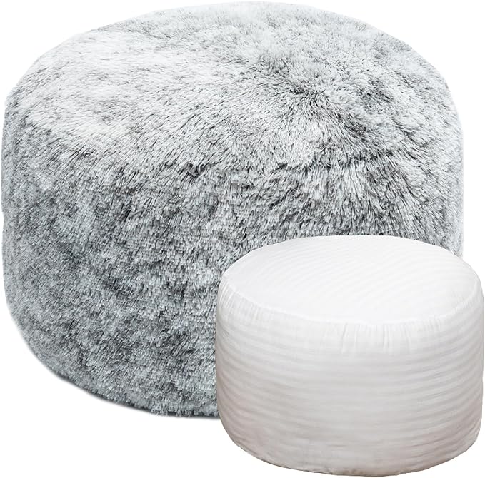 Asuprui Round Pouf Ottoman Stuffed Floor Foot Stool Floor Chair for Living Room Bedroom Modern Foam Foot Rest for Couch 20 in Diameter x 12 Inches Height Ottoman Foot Rest Snow Gray Pouf with Filler