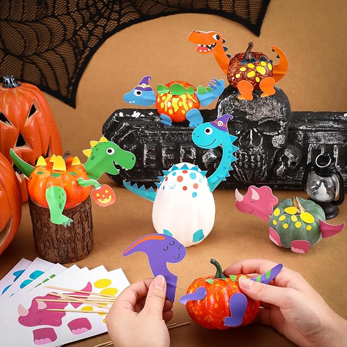 30 Sets Thanksgiving Pumpkin Decorating Craft Kits DIY Dinosaurs Pumpkin Decorating Dinosaurs Pumpkin Sticker Craft Gift Craft for Thanksgiving Party Supplies Party Favors
