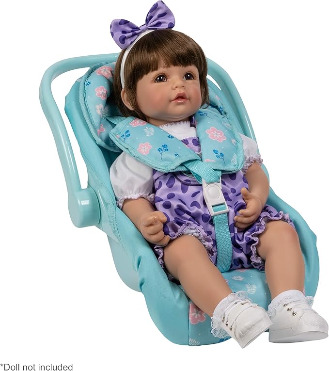 Adora Baby Doll Car Seat with with Removable Seat Cover - Machine Washable, Fits Most Dolls & Plush Animals Up To 20”, Birthday Gift For Children Ages 2+ - Blue Flower Power