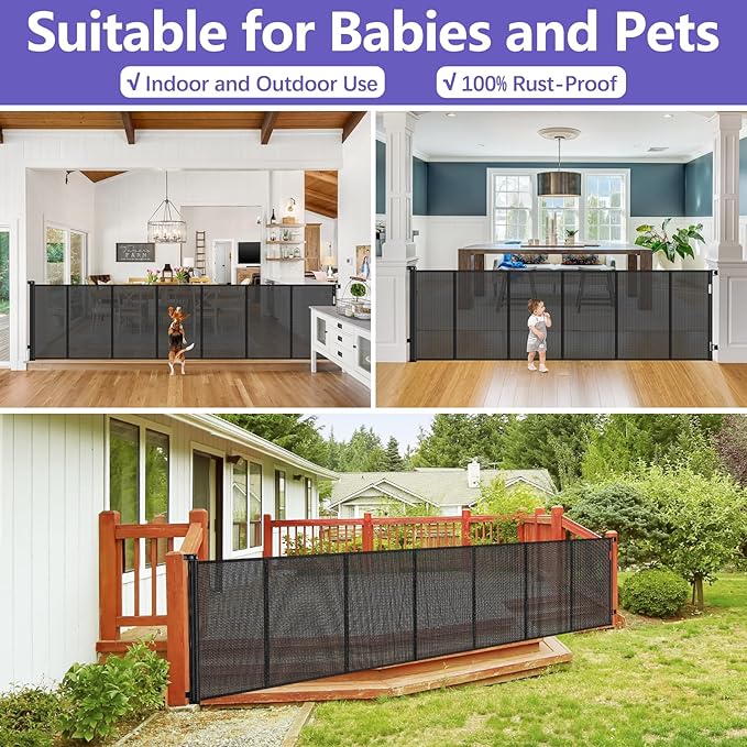 42 Inch Extra Tall Baby Gate 120 Inch Extra Wide Retractable Baby Gates for Large Openings, Upgraded Retractable Gate Keeps Pets from Getting Under Extra Tall Pet Gate, Indoor/Outdoor Long Baby Gate