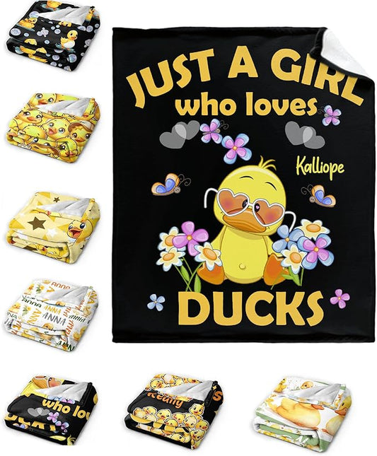 Custom Name Just a Girl loves Duck Adult duck Blanket Kids Funny Blanket Suitable for Bedroom bed sofa Crib Couch Chair outdoor All Season Items That Yellow Duck Lovers Will Love 40"x30"for Pets