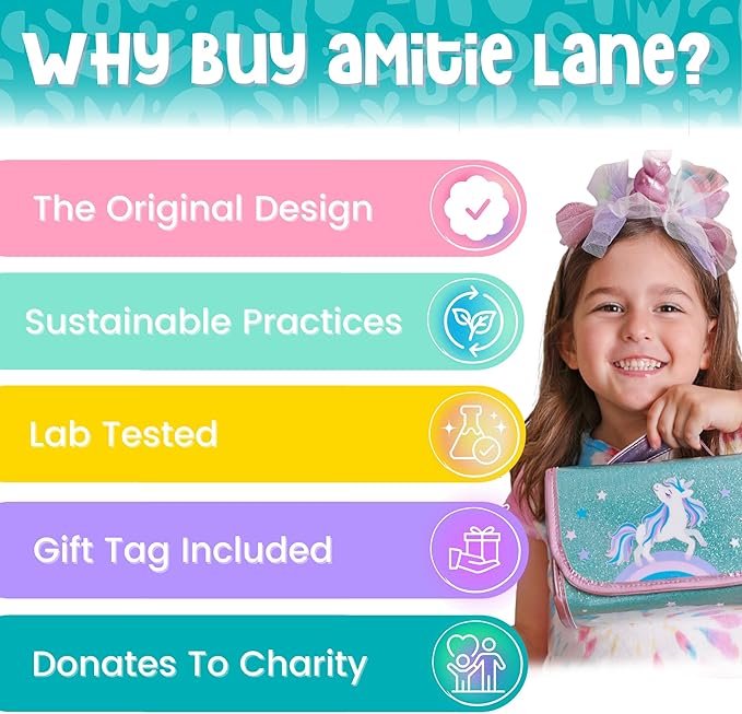 Amitié Lane Silly Scented Markers For Kids. Arts & Crafts Unicorn Gifts for Girls 6-8. Fun Kids Toys For Girls that includes Unicorn Markers, Crayons, Stickers and Carrying Case.