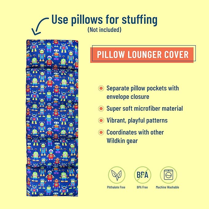 Wildkin Kids Microfiber Floor Lounger – Travel-Friendly, Sleepovers, Pillow Not Included - Robots