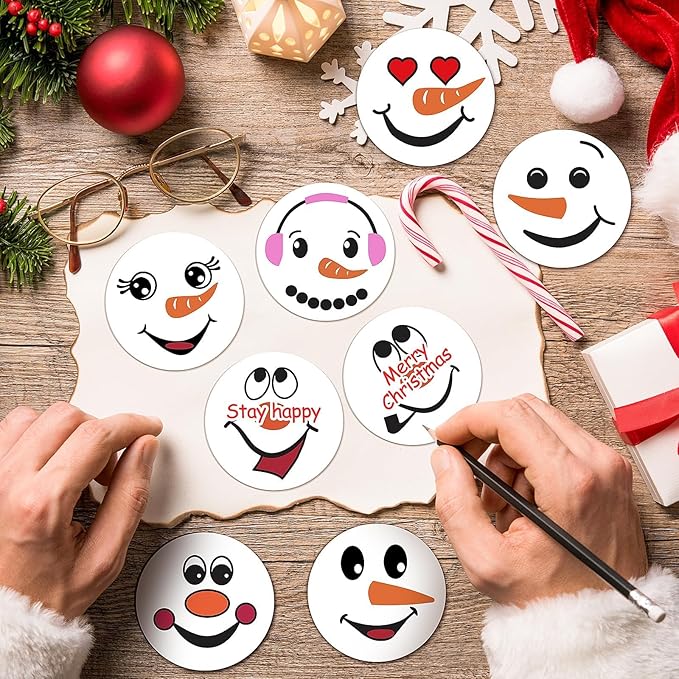 48Pcs Christmas Snowman Face Sticky Notes Cute Snowman Expression Memo Notes Self-Adhesive Winter Memo Notes for Christmas Winter School Office Home Supplies Student Teacher Present 12 Styles
