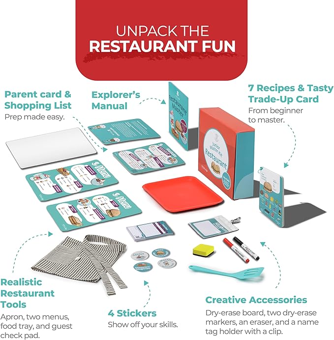 Tovla Jr. Ultimate Kids Real Restaurant-Making Set – Real Cooking Tools, STEM Activity for Ages 4+, Visual Learning Recipes and Menus, Great Gift for Aspiring Chefs