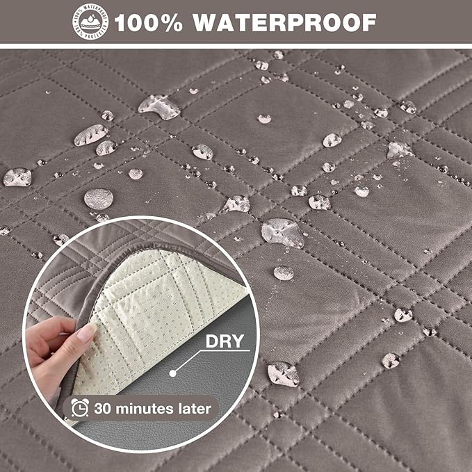 TAOCOCO Waterproof Recliner Sofa Cover, Non Slip Split Recliner Couch Cover with Elastic Straps Pocket, Washable Reclining Sofa Cover Furniture Protector for Kids, Dogs, Pets(3 Seater, Light Brown)