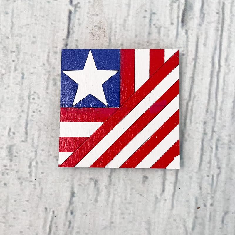 4th of July Unfinished Barn Quilt Square Wooden Sign, Country Decor Canvas Quilts Blocks (21 inches, Flag)