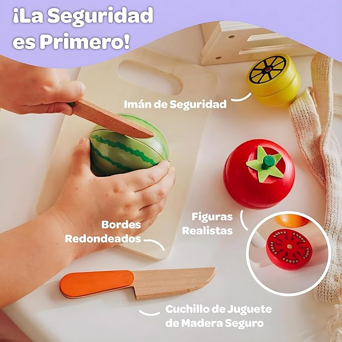 37 Pcs MINI MINDS Wooden Play Food, Shopping Bag & List. Magnetic Toddler Cutting Set, Play Food Sets for Kids Kitchen, Pretend Play Toys, Play Kitchen Toys, Montessori Toys