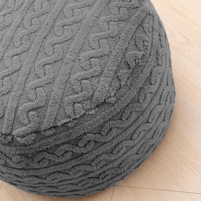 Round Stuffed Pouf Ottoman 20x20x12 Inches Plush Fiber Ottoman Foot Rest Under Desk Foot Stool Great for Living Room Bedroom Small Furniture (Gray Pouf with Filler)