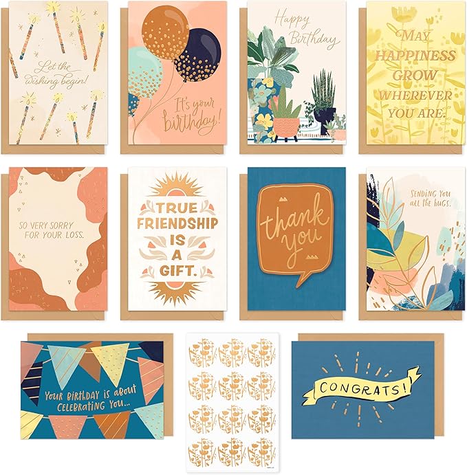 American Greetings 10-Count All Occasions Card Bundle with Envelopes- Birthday, Congrats, Support, Friendship, Thank You, and Sympathy