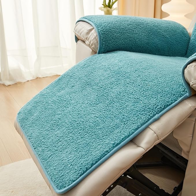 vctops Sherpa Fleece Recliner Chair Cover Super Soft Warm Plush Sofa Slipcover Furniture Protector Non Slip Washable Reclining Chair Cover for Kids, Pets (Lake Blue,22"x82")
