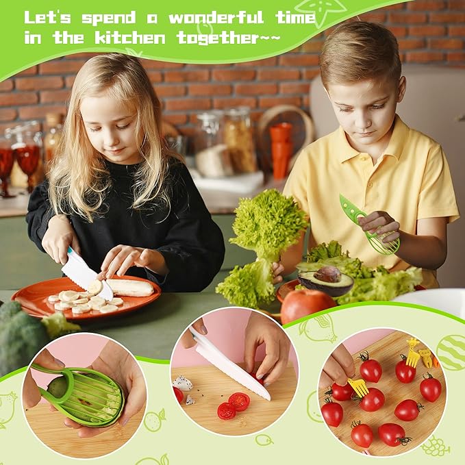14 PC Toddler Montessori Kitchen Tool Toy for Lillte Girl Boy Age 3-10, Safe Knife Kid Toddler Kitchen Set for Real Cooking, Gifts for 3 4 5 6 7 8 9 10 Year Old Girl Boy Birthday Christmas