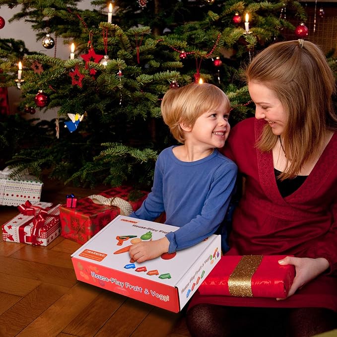 Wooden Toys Food for Kids Kitchen - Play Food Cutting Fruits and Vegetables Set for Pretend Role Play