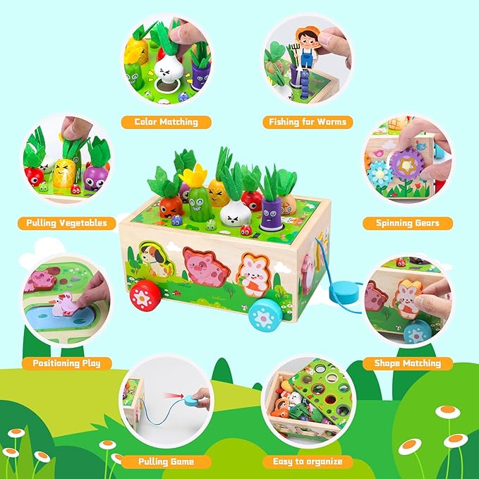 Montessori Toys for 1 2 3 Year Old Girls Boys|Wooden Learning Educational Toys for Toddlers 1-3|Shape Sorting Toys with Game Map|Wood Animal Farm Baby Toys for Baby 1+ 1-2 First Birthday Girl Gifts