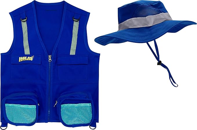 Kids Cargo Vest Set Dark Blue XS Vest and Hat Fits Youth Sizes 2T, 3T and 4T (Dark Blue Vest and Hat, X-Small)
