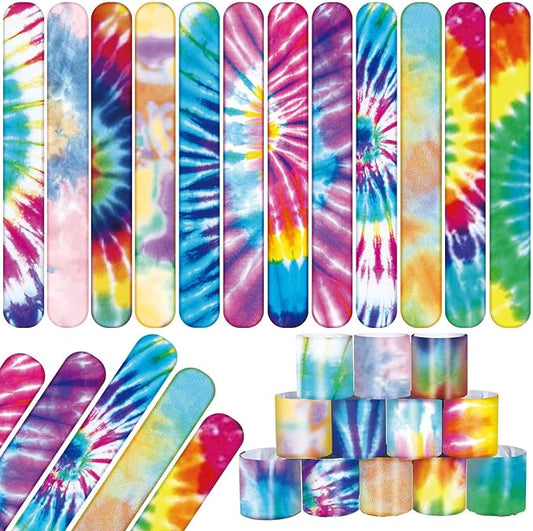 60PCS Tie Dye Party Favors Slap Bracelets, Groovy Wristbands Bracelets Goodie Bag Fillers for Tie Dye Birthday Decorations Supplies for Boys and Girls kids Adults