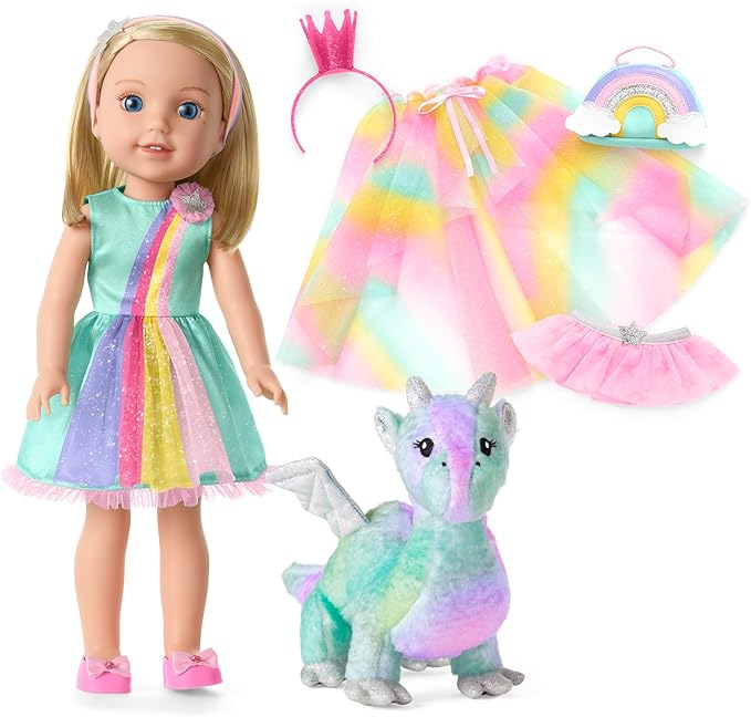 American Girl WellieWishers 14.5-inch Camille Doll Playset with Crisella The Dragon, Doll Dress and Accessories, and Storybook, for Ages 4+