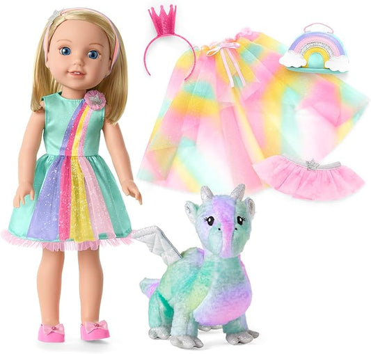 American Girl WellieWishers 14.5-inch Camille Doll Playset with Crisella The Dragon, Doll Dress and Accessories, and Storybook, for Ages 4+