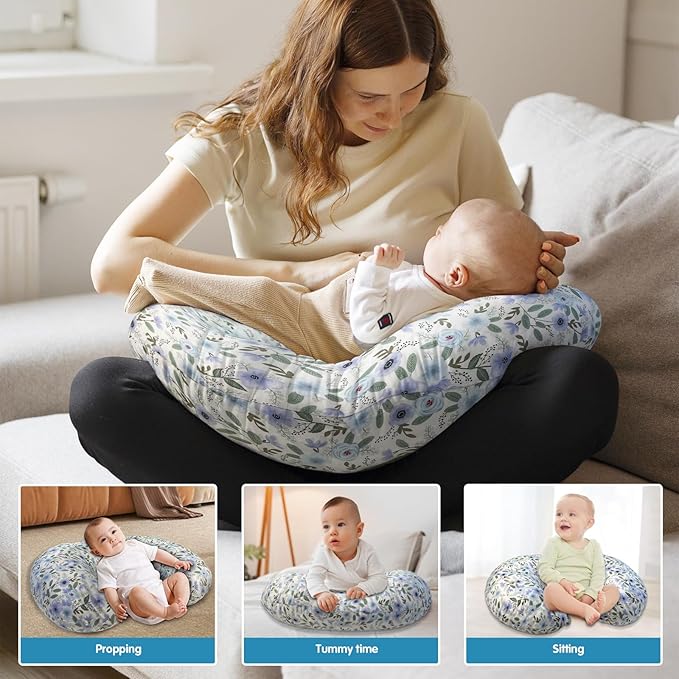 Nursing Pillow, Breastfeeding Pillows with Standard Size Removable Cover, Breast Feeding Pillow with Breathable Filling, Ergonomic Nursing Essentials for Bottle and Breastfeeding- Leaves…