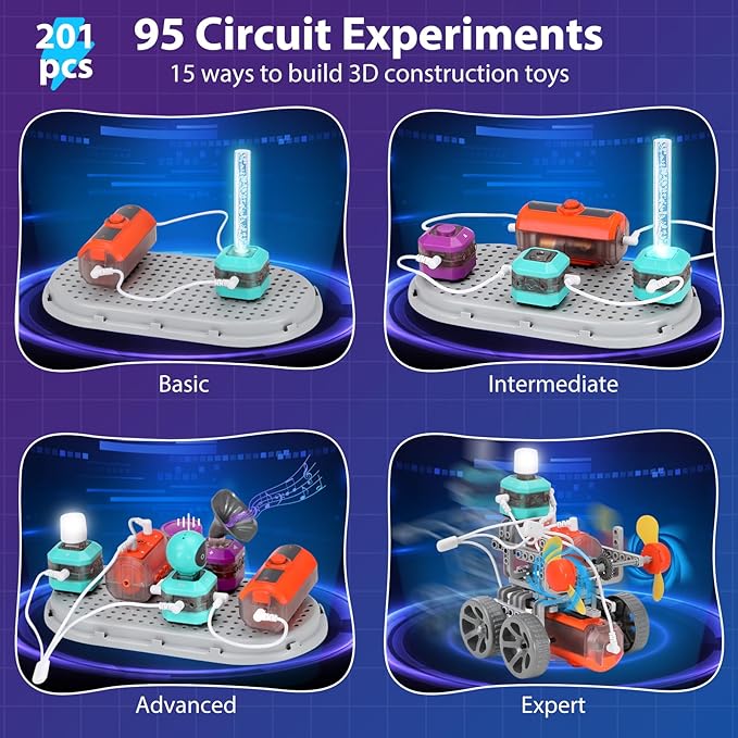 201PCS Circuit Board for Kids 110 Projects STEM Science Kit for Boys 8-14 Includes 15-in-1 Electric Assemble Models Educational Toy DIY Science Experiments School Family Activity Christmas Bday Gift