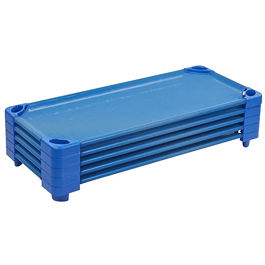 ECR4Kids Stackable Kiddie Cot, Assembled, Standard Size, Classroom Furniture, Blue, 5-Pack