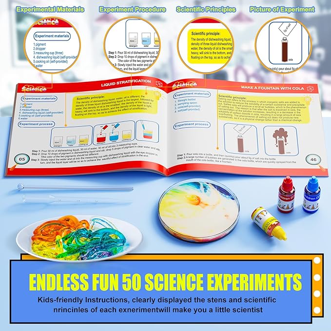 50 Lab Experiments Science Kit for Kids, STEM Activities Educational Scientist Toys Gifts for Age 6-12 Year Old Boys Girls, Chemistry and Physics Set Toys Educational Learning Set