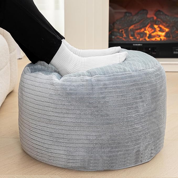 Pouf Ottoman Stuffed 20x20x12 Inches Floor Pouf Plush Fiber Ottoman Foot Rest Under Desk Foot Stool for Living Room Bedroom (Gray Stripe Pouf with Filler)