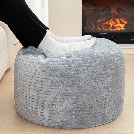 Pouf Ottoman Stuffed 20x20x12 Inches Floor Pouf Plush Fiber Ottoman Foot Rest Under Desk Foot Stool for Living Room Bedroom (Gray Stripe Pouf with Filler)