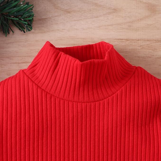 Fernvia Toddler Baby Girl Fall Winter Skirt Set Turtleneck Ribbed Long Sleeve T-Shirt Top & Plaid Skirts Dress 2Pcs Outfits