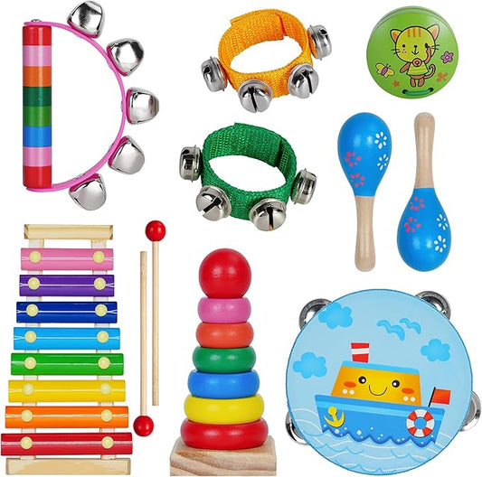 Kids Musical Instruments for Toddlers,Baby Musical Toys for Toddlers,Christmas Kids Gifts,First Birthday Gifts for Boys Girls,Kids Xylophone,Maracas for Baby,Wooden Instruments Toddler Toys with Bag