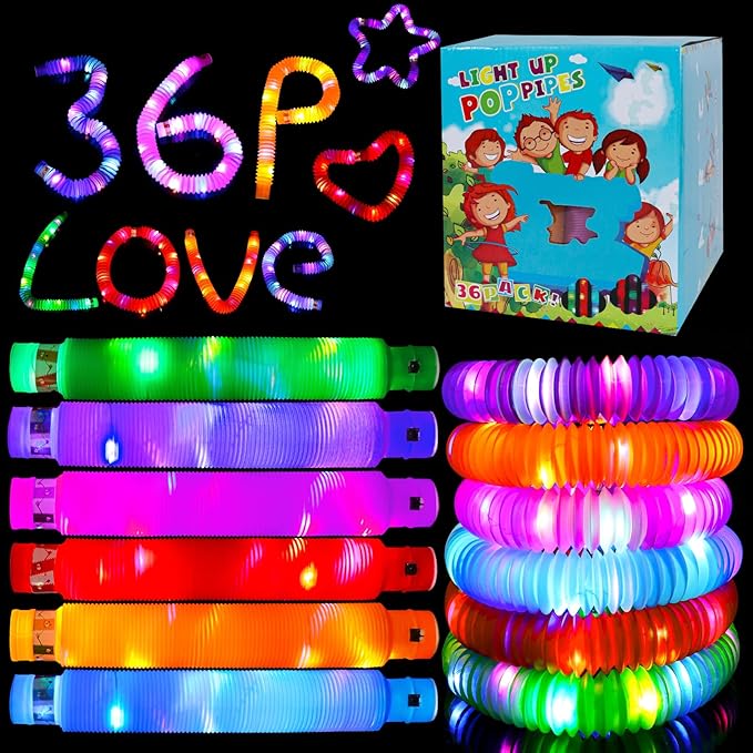 36 Pack Glow Sticks Party Favors, Light up Toys Pop Tubes Bulk, LED Glow Necklaces Bracelets Birthday Goodie Bag Stuffers, Glow in the Dark Halloween Party Supplies Gift Toys Prizes